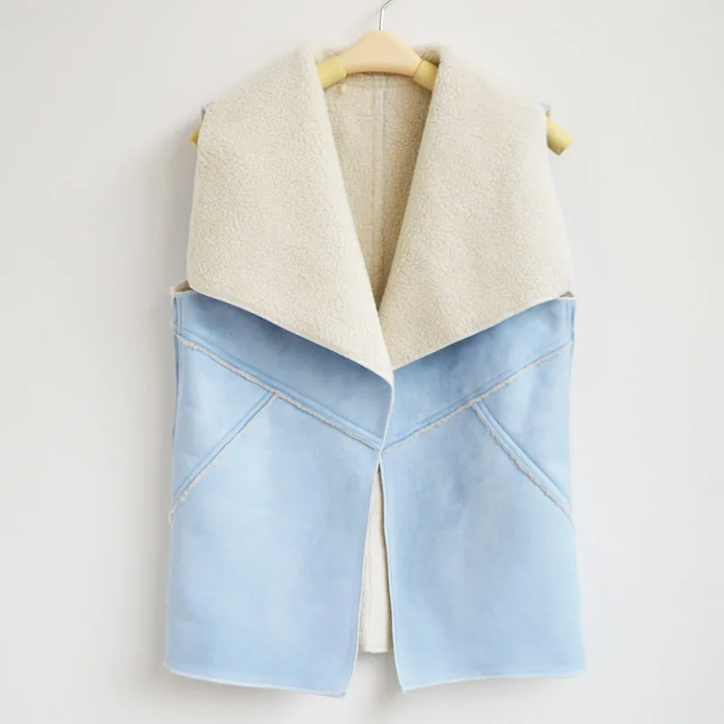 skyblue Модная женская замшевая куртка из искусственного меха, жилетка с отворотом без рукавов, жилетка высокого качества, жилетка для женщин размера плюс, многоцветная - Цвет: skyblue