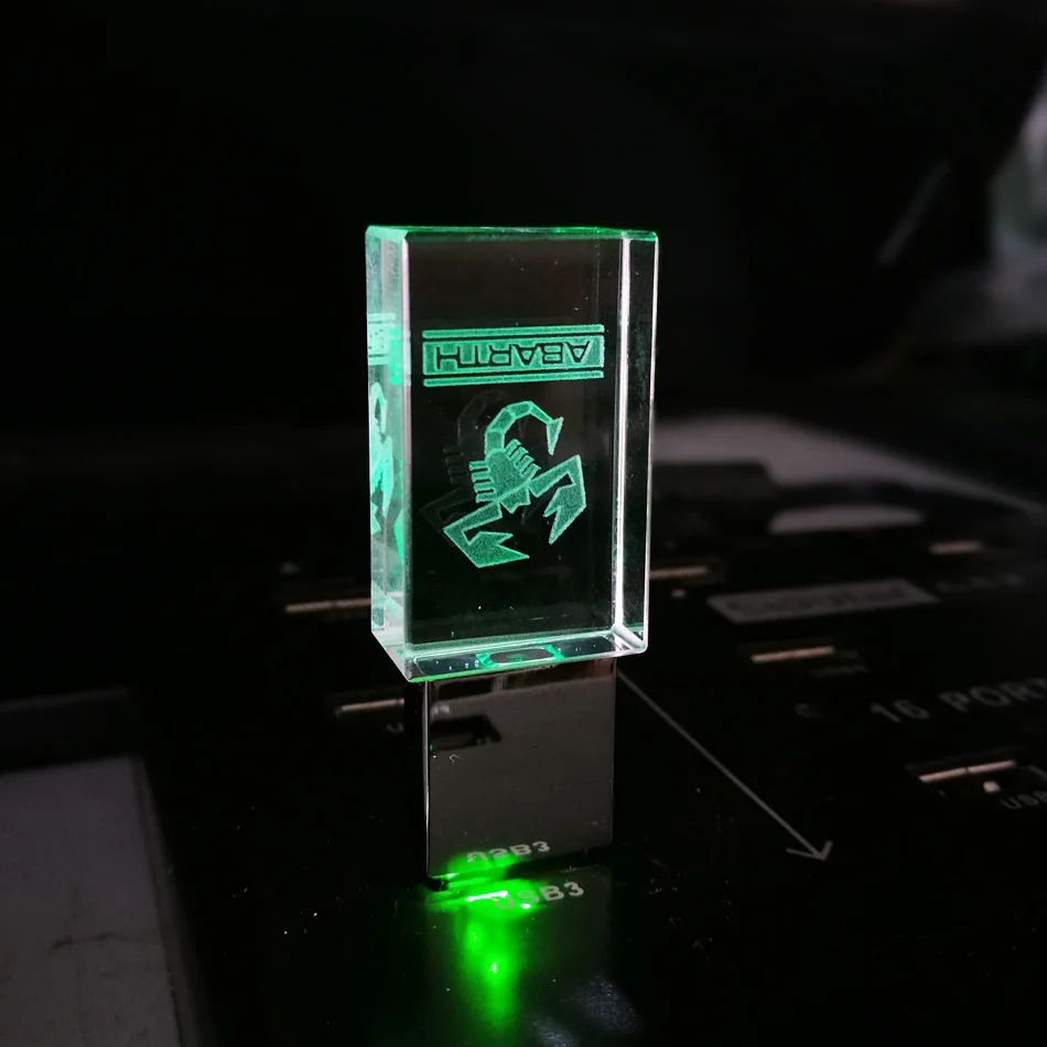 Хрустальный стеклянный USB флеш-накопитель 64 ГБ, персональный Автомобильный логотип, флеш-накопитель 8 ГБ 16 ГБ 32 ГБ, светодиодный флеш-накопитель USB на заказ, подарок