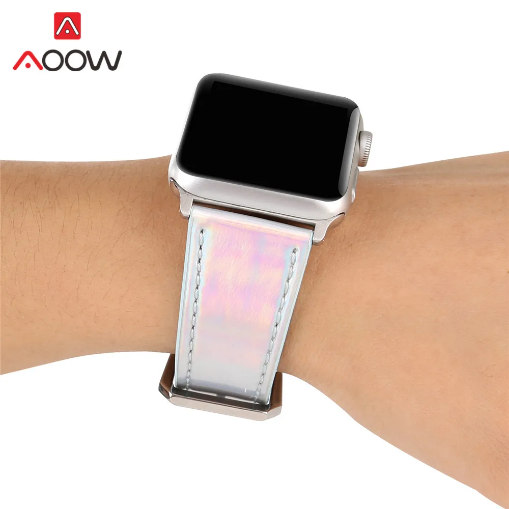 Модный дисколор кожаный ремешок для часов Apple Watch iwatch 4 40 мм 44 38 42 лазерный сменный