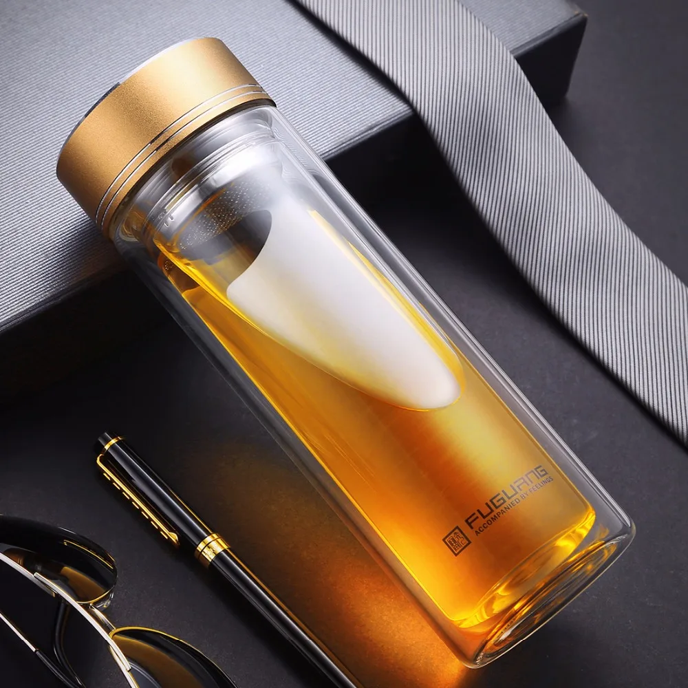 Мой Стекло бутылки с водой краткое двойными стенками drinkink бутылка чайным