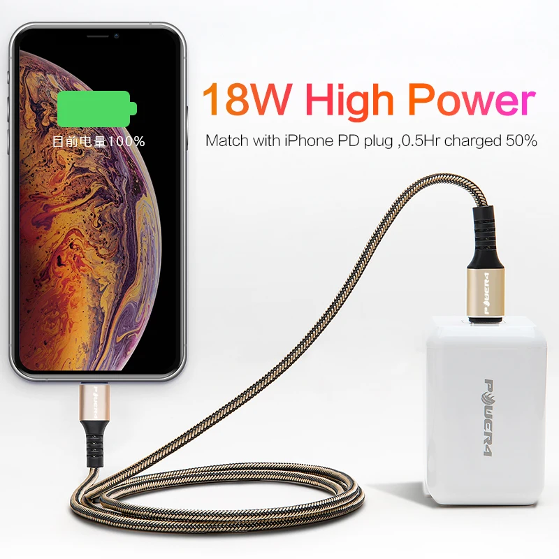 Power4 USB Type C кабель для iPhone/Lightning кабели 2 м 18 Вт шнур зарядки телефона iPhone 11 Pro Max xs xr 8 7