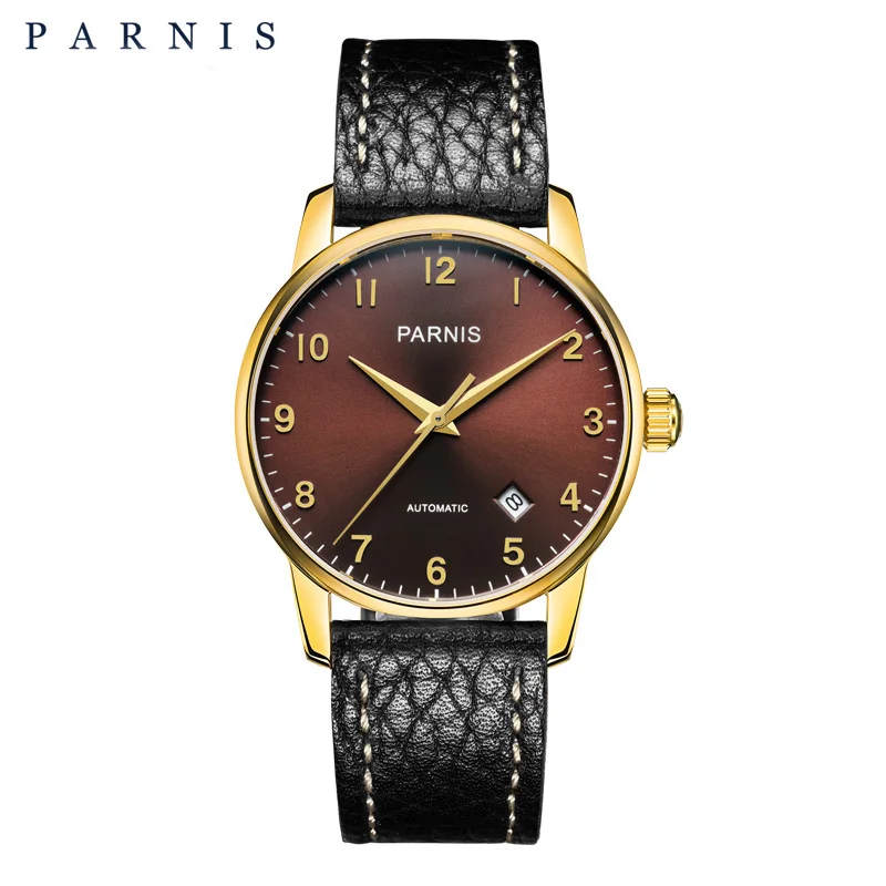 Silver Steel Brown Модные мужские механические часы 36 мм Parnis из натуральной кожи с циферблатом, Мужские автоматические часы с автоматической обмоткой, часы esqueleto dourado - Цвет: Silver Steel Brown