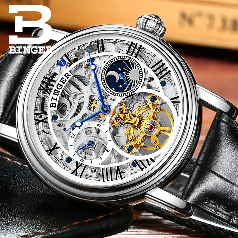Люксовый бренд Switzerland BINGER мужские часы Tourbillon водонепроницаемые механические