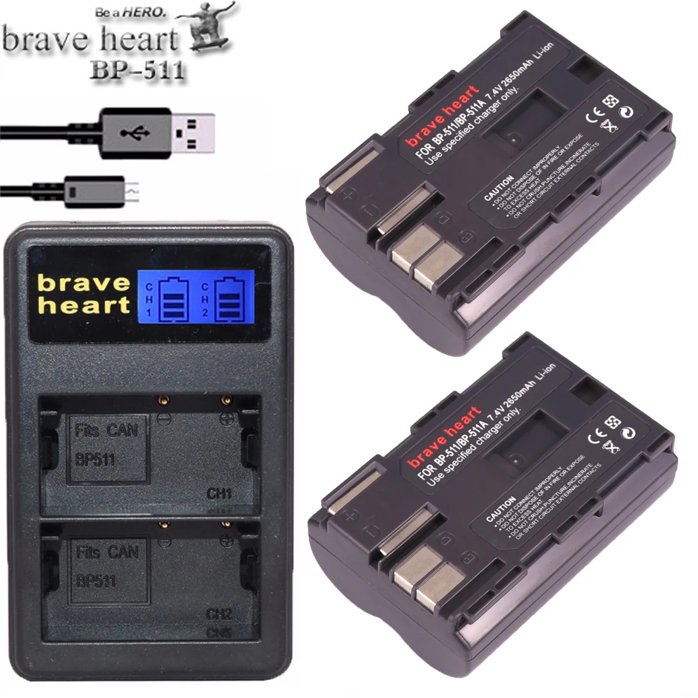 2 шт. bateria BP-511 BP511 BP 511 BP-511A Батарея пакет для Canon G6 G5 G3 G2 G1 EOS 300D 50D 40D 30D 20D 5D MV300i цифровой Камера