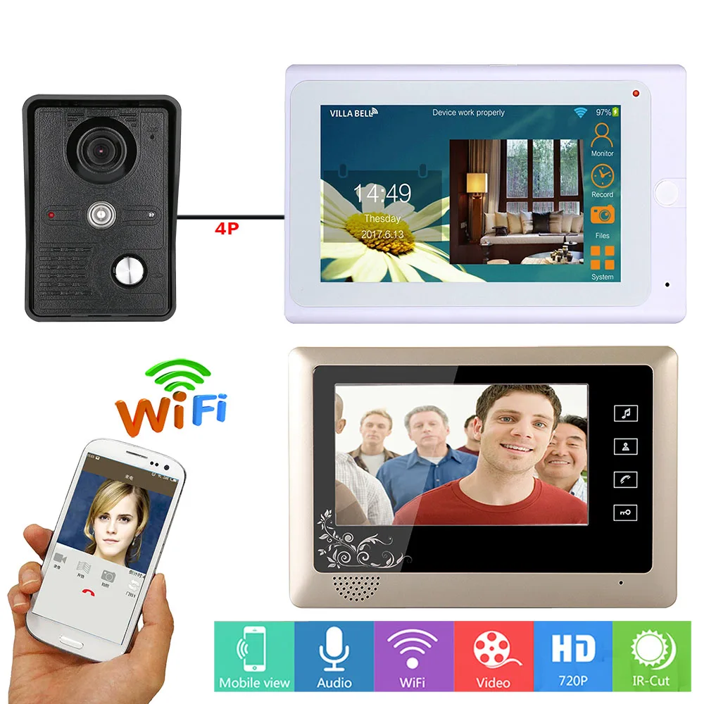 720 P 7 &quotTFT 2 монитора проводной/беспроводной Wifi видео дверной звонок Домофон