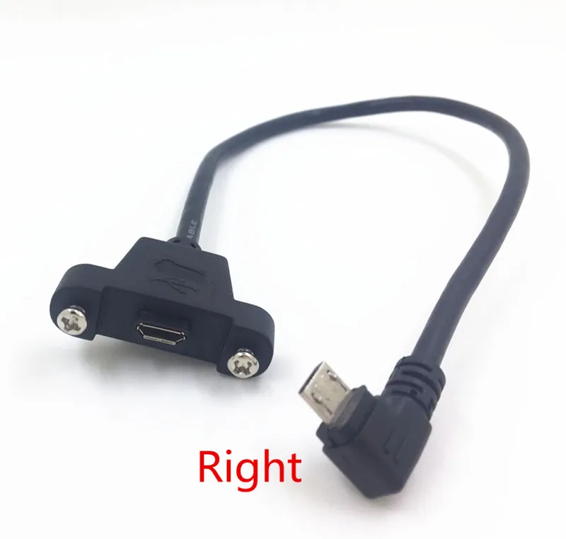 

Left & Right 90 Degree Angled Micro USB 2.0 Male to Female Extension Cable Full 5Pin Connected With screws Panel Mount Hole 30cm