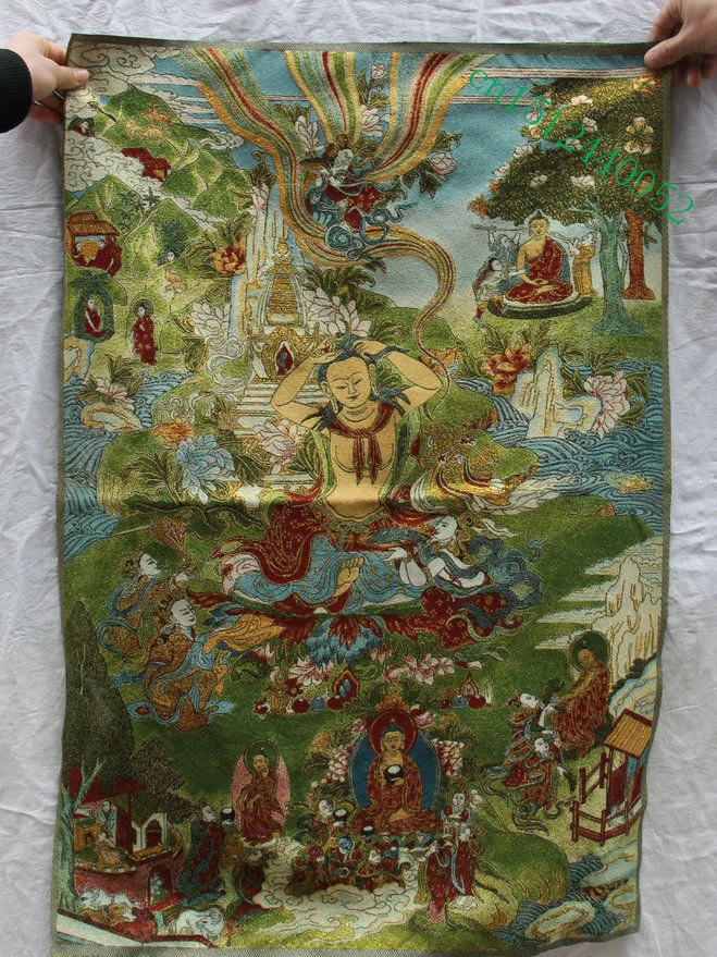 Шелковая вышивка Зеленая Тара богиня осветления Tangka Thangka росписи | Дом и сад