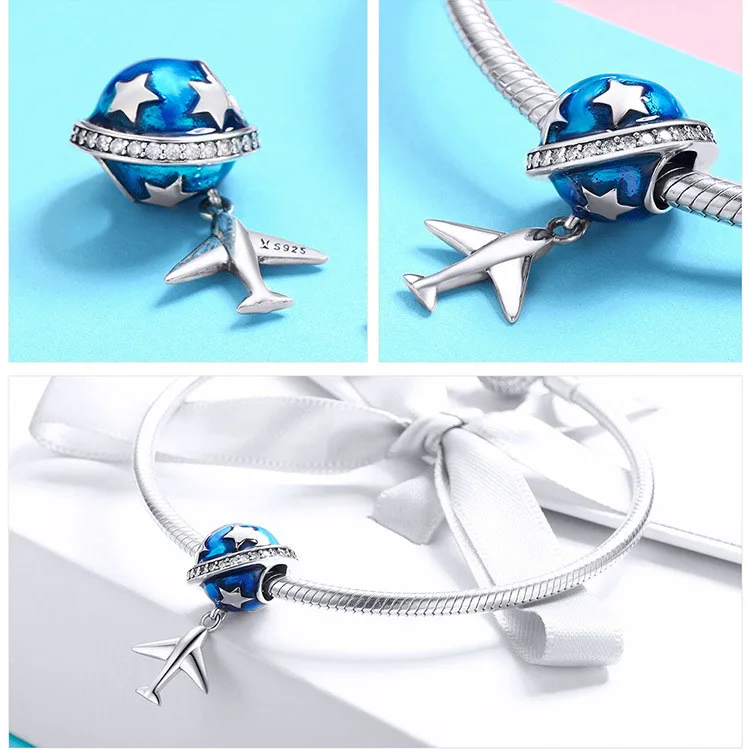 Браслет Pandora, 925 пробы, серебряный, самолет, багаж, камера, воздушный шар, бусины, Коллекция путешествий, очаровательные ювелирные изделия