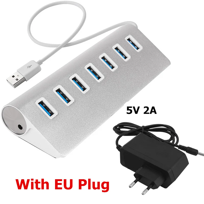 With EU Adapter Usb-хаб 3,0 7 портов Мульти USB 3,0 концентратор разветвитель с адаптером питания USB Hab высокоскоростной 5 Гбит/с USB разветвитель 3 хаба для ПК ноутбука - Цвет: With EU Adapter