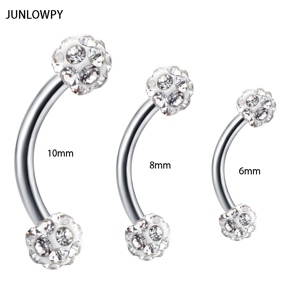 Кольцо для бровей JUNLOWPY 16g из нержавеющей стали с хрустальными шариками пирсинг