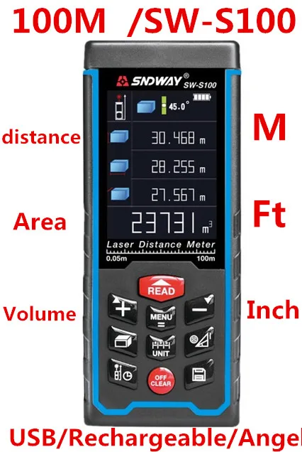 Дальномер лазерный с зарядкой от USB 100/70/50 м|distance meter range|laser rangefinders distancedistance |
