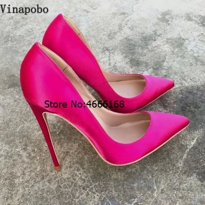 8cm heel Vinapobo/атласные шелковые женские пикантные туфли с острым носком на высоком каблуке-шпильке; элегантные женские свадебные туфли-лодочки без застежки; женская обувь розового цвета - Цвет: 8cm heel