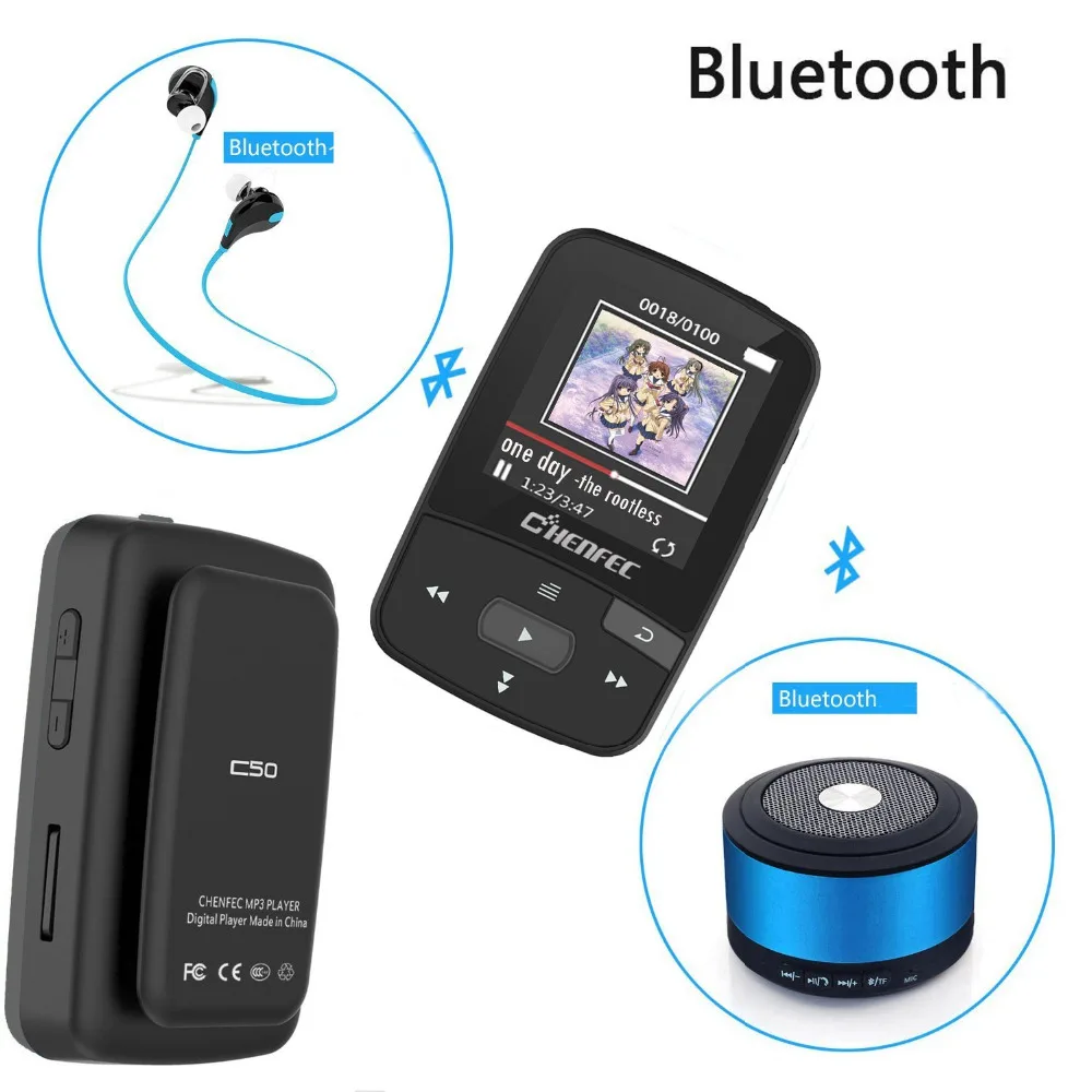 CHENFEC C50 оригинальный спортивный мини плеер с Bluetooth MP3 поддержка tf карты fm радио