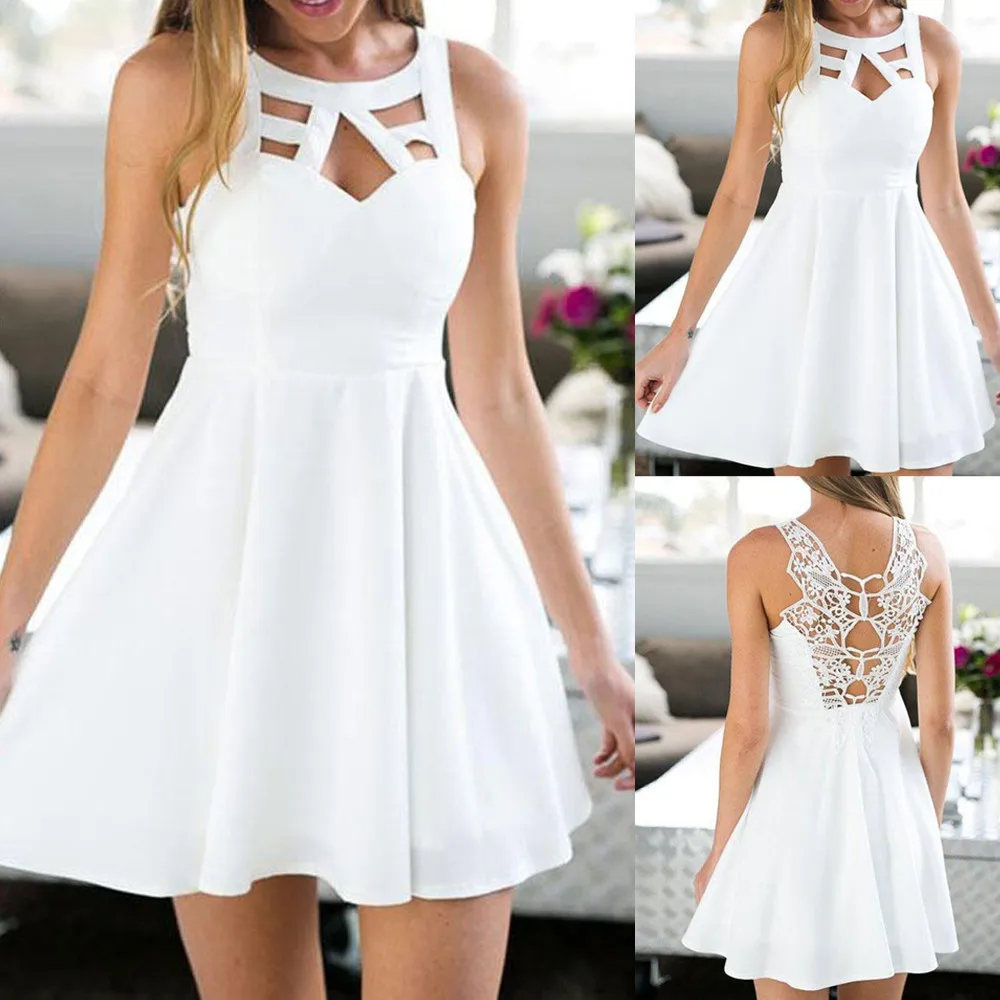 Женское кружевное платье без рукавов Boho Vestido Mujer летнее пляжное 2019|Женские платья|