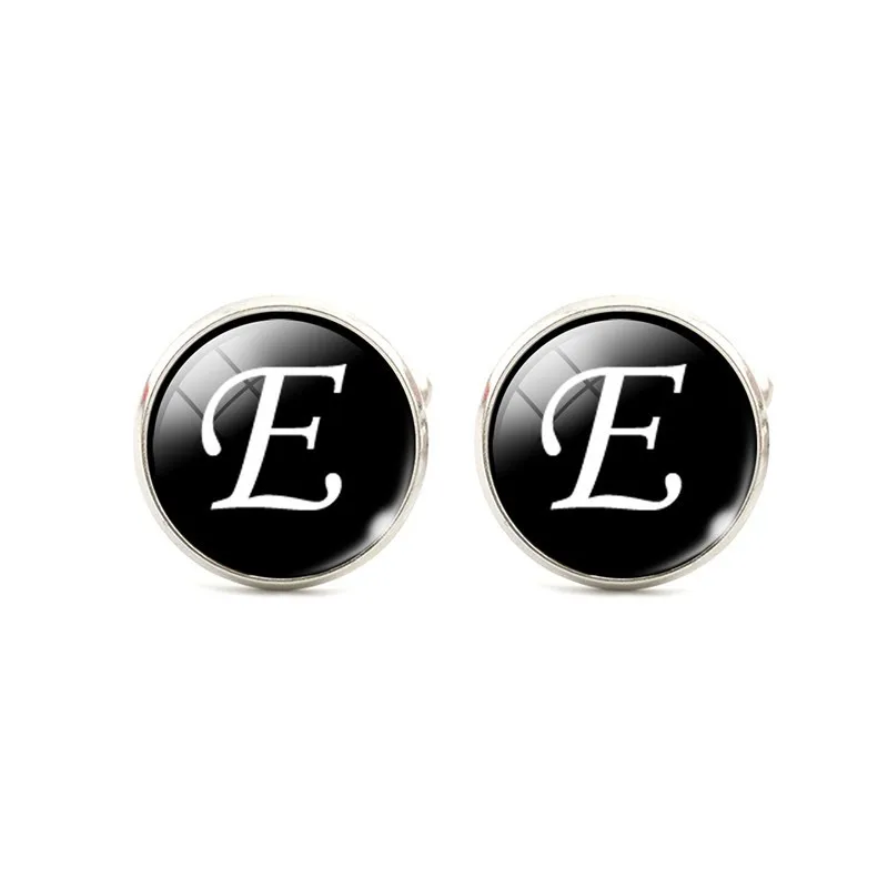 

16mm Men Letter Cufflinks Alphabet A- Z Single Letter Black Bottom Silver Plated Wedding Party Vintage Men Cuff Link Jewelry