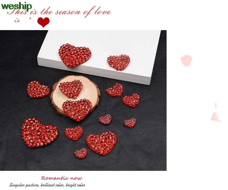 

Sequins patch Applique Handmade Rhinestone nail bead 3D red love heart patch for DIY Wholesale support