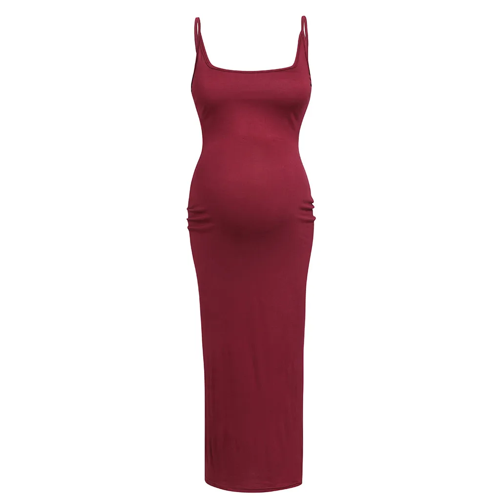 Women Solid Pregnant Maternity Props Bodycon Casual Long Dresses | Мать и ребенок