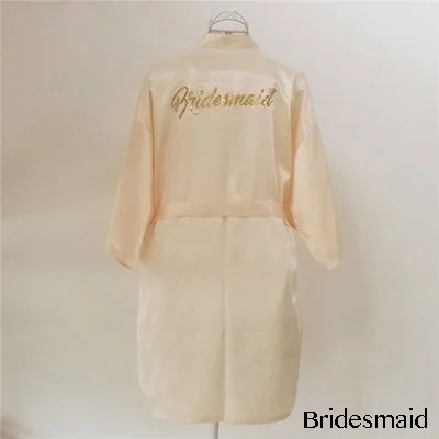 Bridesmaid Халаты для невесты, подружки невесты с золотыми буквами. Халаты для невесты, пижамы, банный халат, ночная рубашка. Женское атласное свадебное кимоно, одежда для сна, готовые халаты - Цвет: Bridesmaid