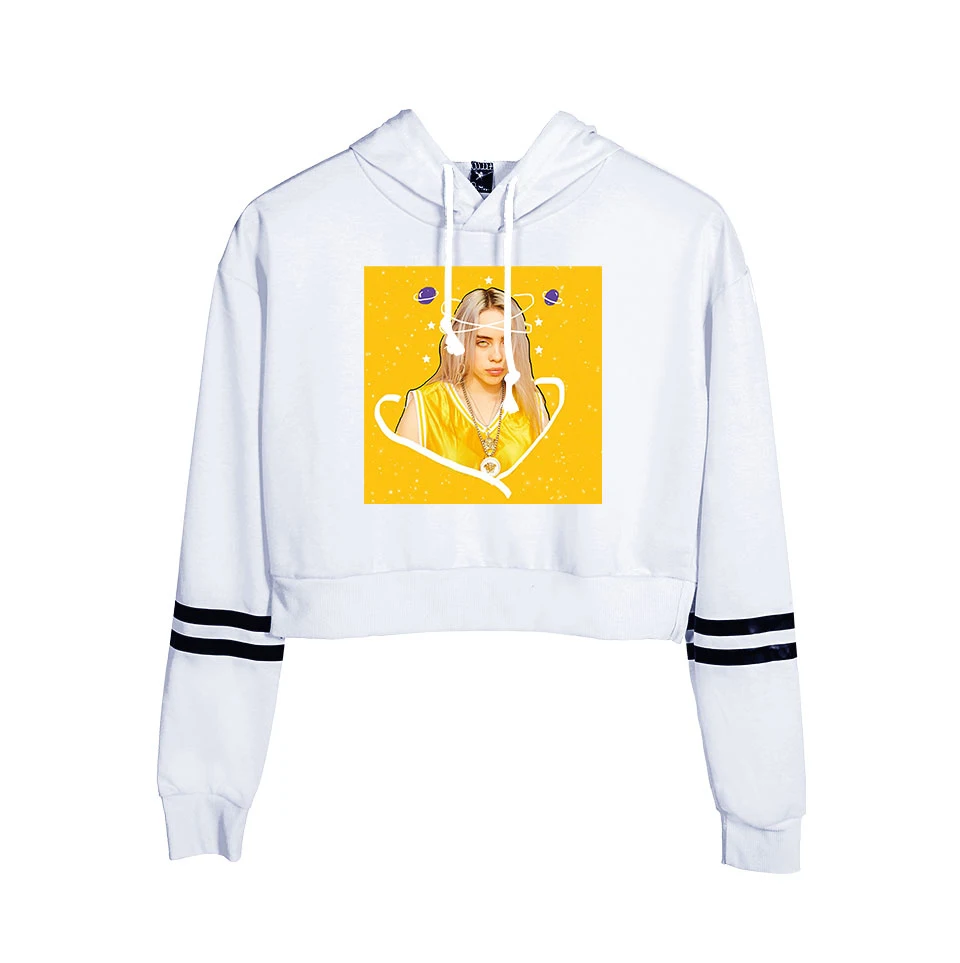 Модный укороченный топ Billie Eilish, худи, Женский свитшот, пуловер Billie Eilish, худи, повседневная женская/Девичья белая толстовка