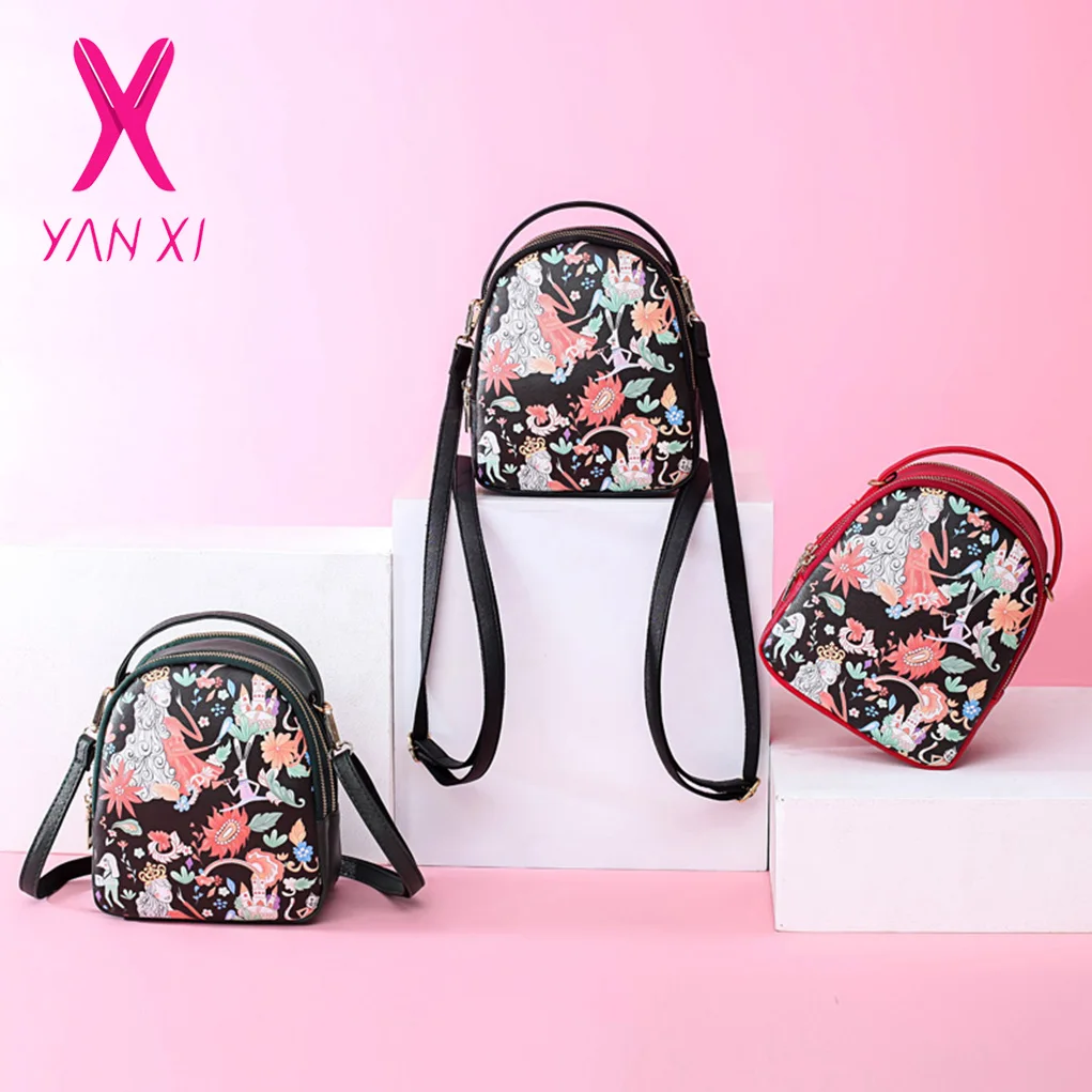 YANXI женские маленькие рюкзаки с цветочным принтом ткань Оксфорд сумка на плечо