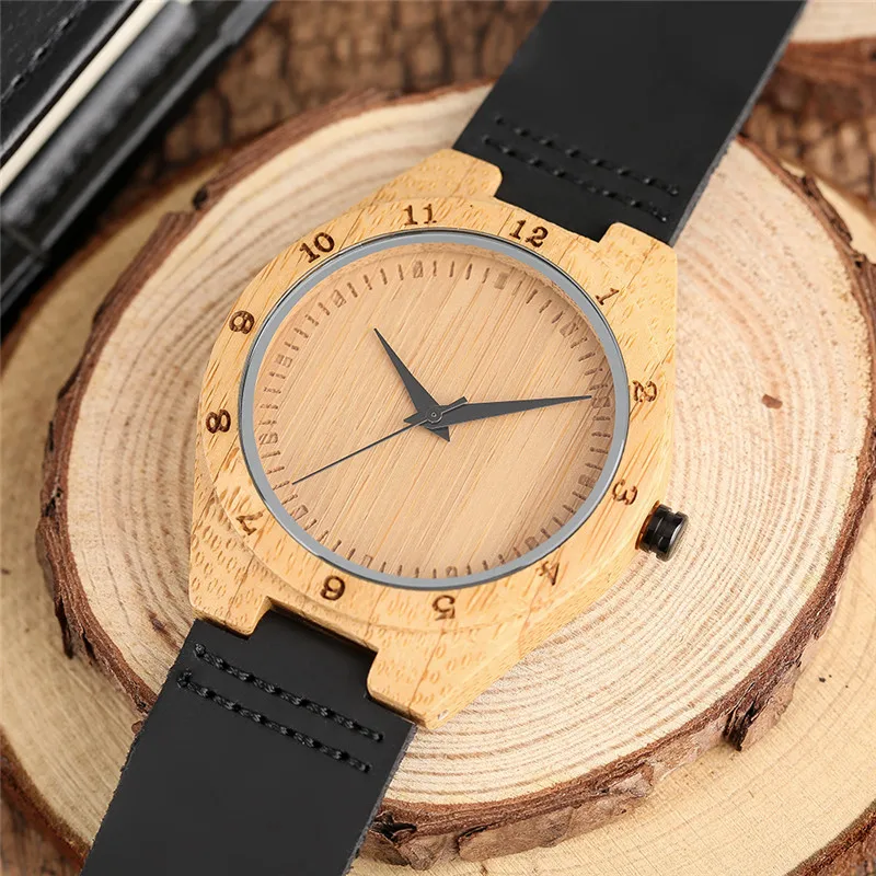 Мужские часы из бамбука и натурального дерева ручной работы с гравировкой цифры