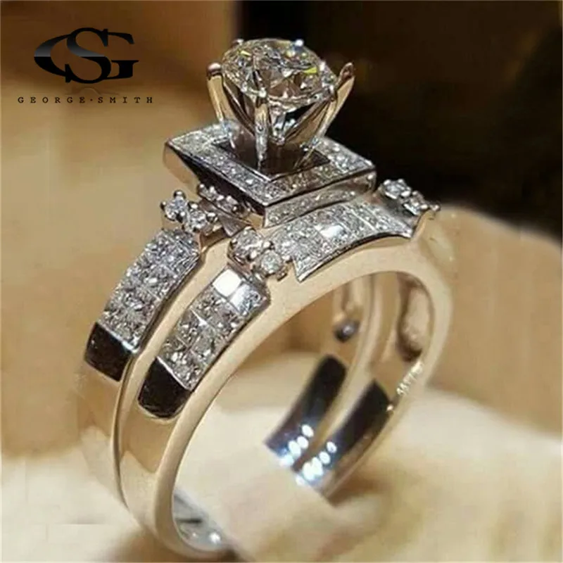 Женское кольцо с фианитом GS серебряное кубическим цирконием обручальное для