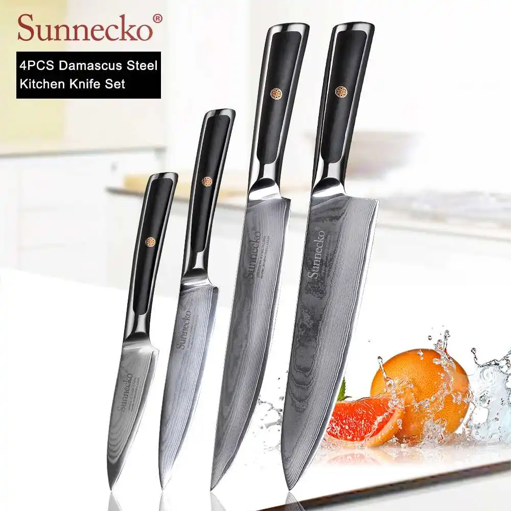 4pcs Set A SUNNECKO дамасский нож шеф-повара для очистки хлеба Santoku нож для стейка японский VG10 Сталь G10 ручка для резки мяса набор кухонных ножей - Цвет: 4pcs Set A