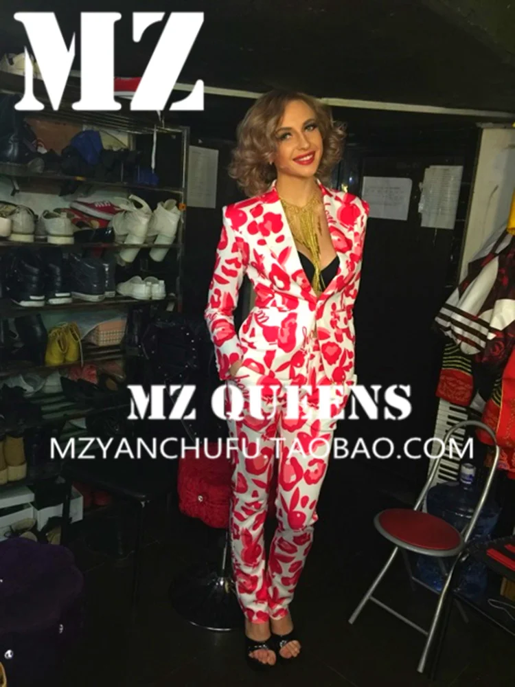 Женская певица одежда для выступлений костюм ds ms. тонкий белый розовый красный