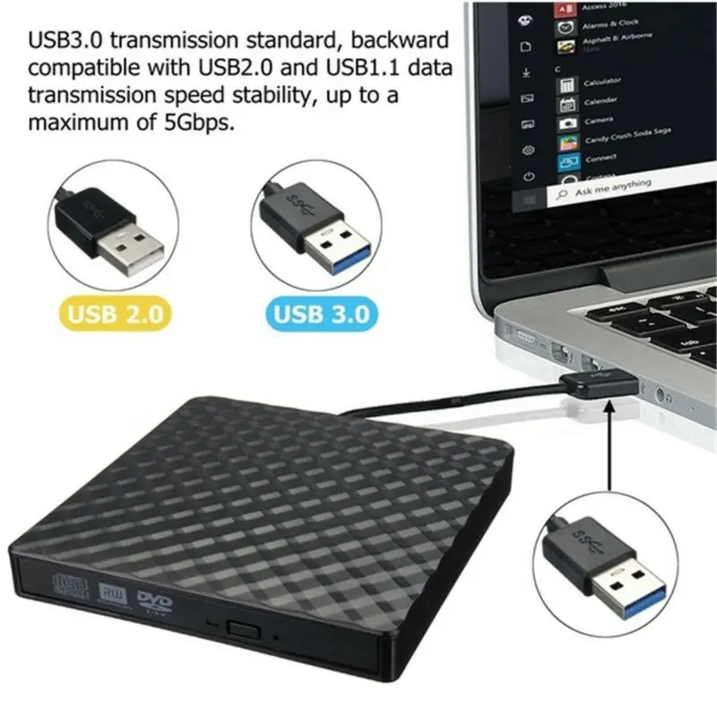 USB3.0 высокоскоростной черный внешний комбо оптический привод CD/DVD проигрыватель RW
