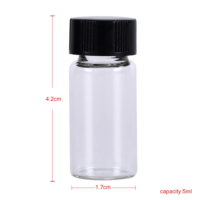 

5pcs/lot 5ml Transparent Lab Glass Vials Small Cute Bottles Clear Containers Glass Bottle With Black Screw Cap
