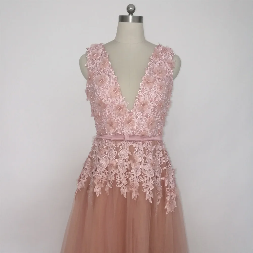 JIERUIZE пыльное розовое винтажное кружевное длинное вечернее платье с аппликацией