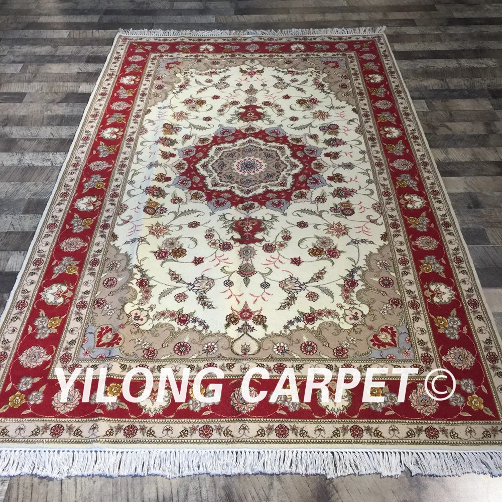 Yilong 5'x8' ручной работы персидский красный ковер белый изысканный медальон