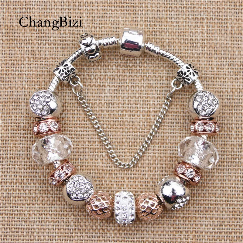Белый персик циркониевые бусины Chamilia DIY Модные Симпатичные Элегантные Очаровательные панд Браслеты& браслеты для Для женщин подарок BT0103