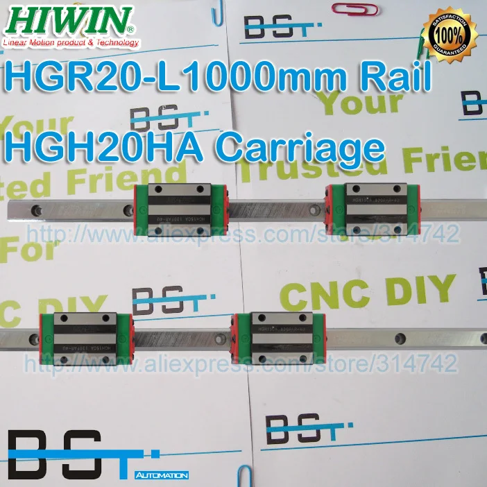 Оригинальная линейная направляющая HIWIN 2 шт. HGR20 L 1000 мм + 4 HGH20HA удлиненные узкие