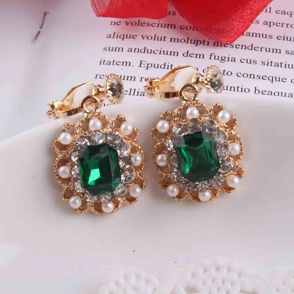 Женские серьги с подвеской JIOFREE винтажные клипсы зеленым горным хрусталем и