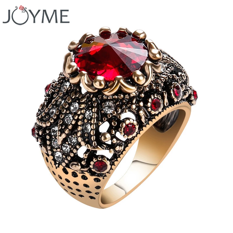 Женское кольцо с красным кристаллом Винтажное для помолвки в стиле панк мозаикой