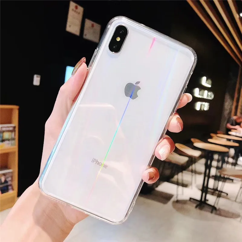 Прозрачный чехол для телефона Aurora Shining laser iphone X XS XR Max 6 6S 7 8 Plus глянцевый мягкий