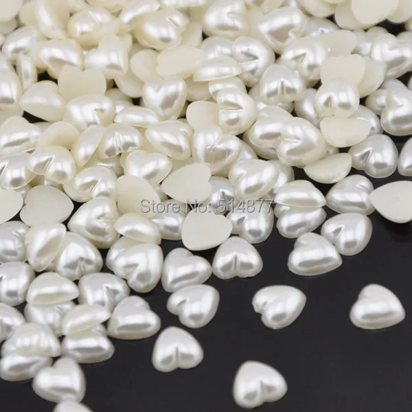 

100 pcs 8 mm Ivory Heart Half Pearl Bead 8mm Flat Back For Scrapbook Craft Card