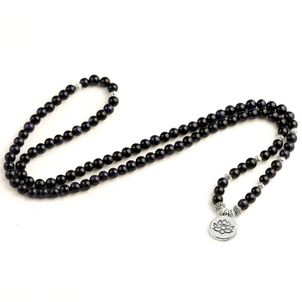 Модный дизайн натуральный синий песок женский и мужской браслет 108 Mala буддийский