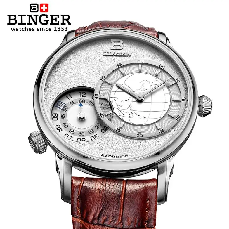 Швейцарские мужские часы, люксовый бренд, наручные часы, BINGER, 18K золото, кварцевые часы с кожаным ремешком, водонепроницаемые часы, BG-0389-6