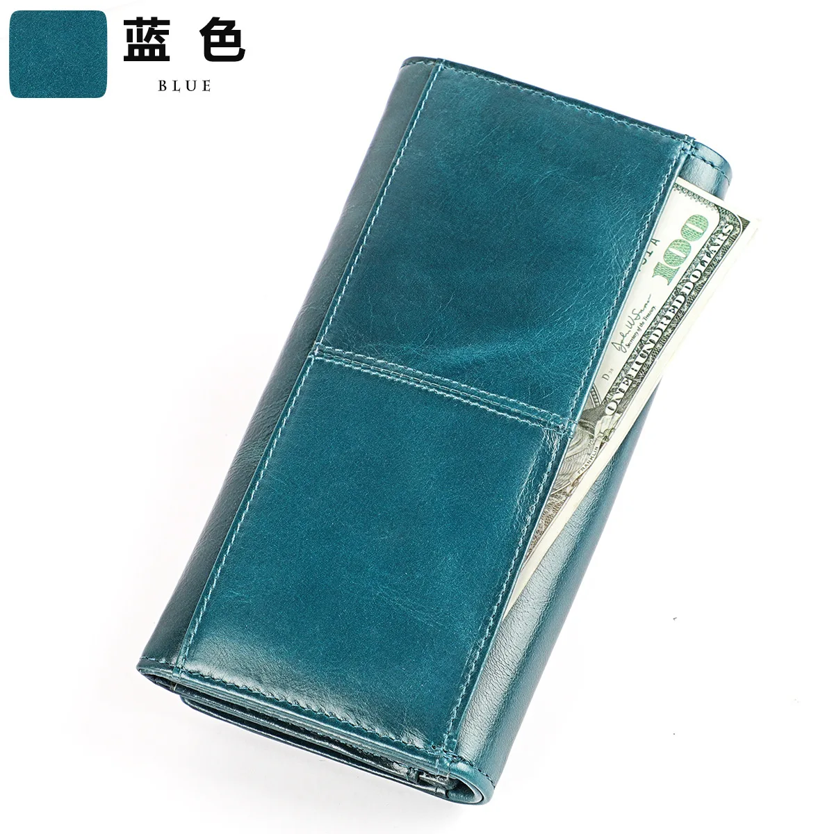 blue Модные женские кошельки, винтажные женские сумки из натуральной кожи, Дамский Длинный клатч на молнии, кошелек Billetera, кошелек для монет, карман для телефона - Цвет: blue