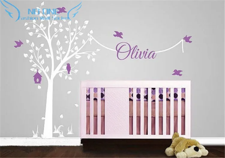 Tree Wall Stickers With Name Decal Elegant Garden Tree Nursery Wall Decor Tree Wall Sticker With Name For Boys And Girls Rooms.