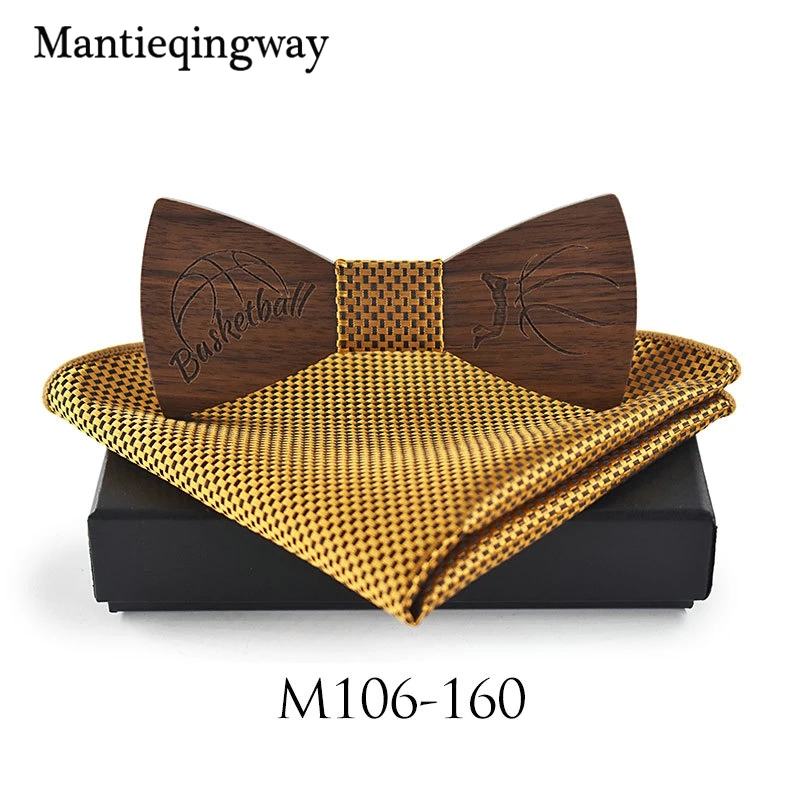 Mantieqingway деревянная бабочка + комплекты носовых платков для мужской костюм
