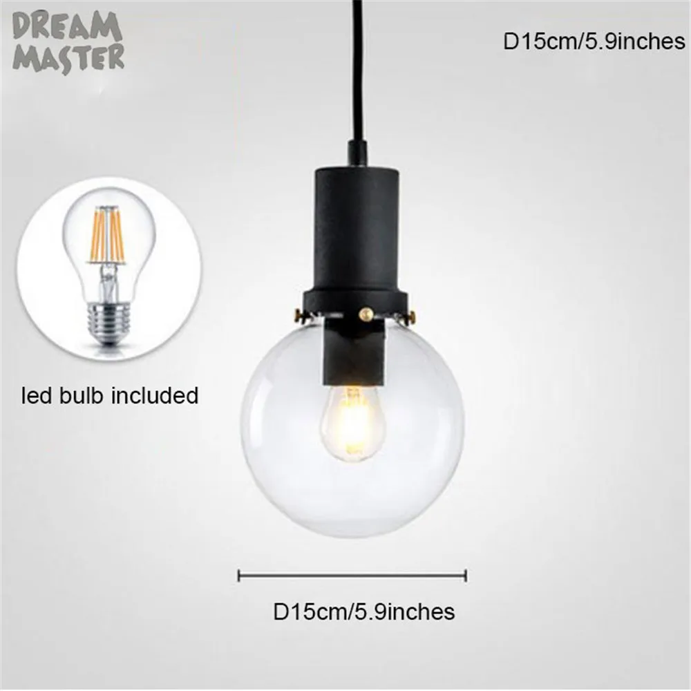 Black D15cm E27 светодиодный светильник, люстра для столовой, современный черный золотой блеск, прозрачный глобус, стеклянный абажур, декоративные люстры для освещения острова - Цвет абажура: Black D15cm