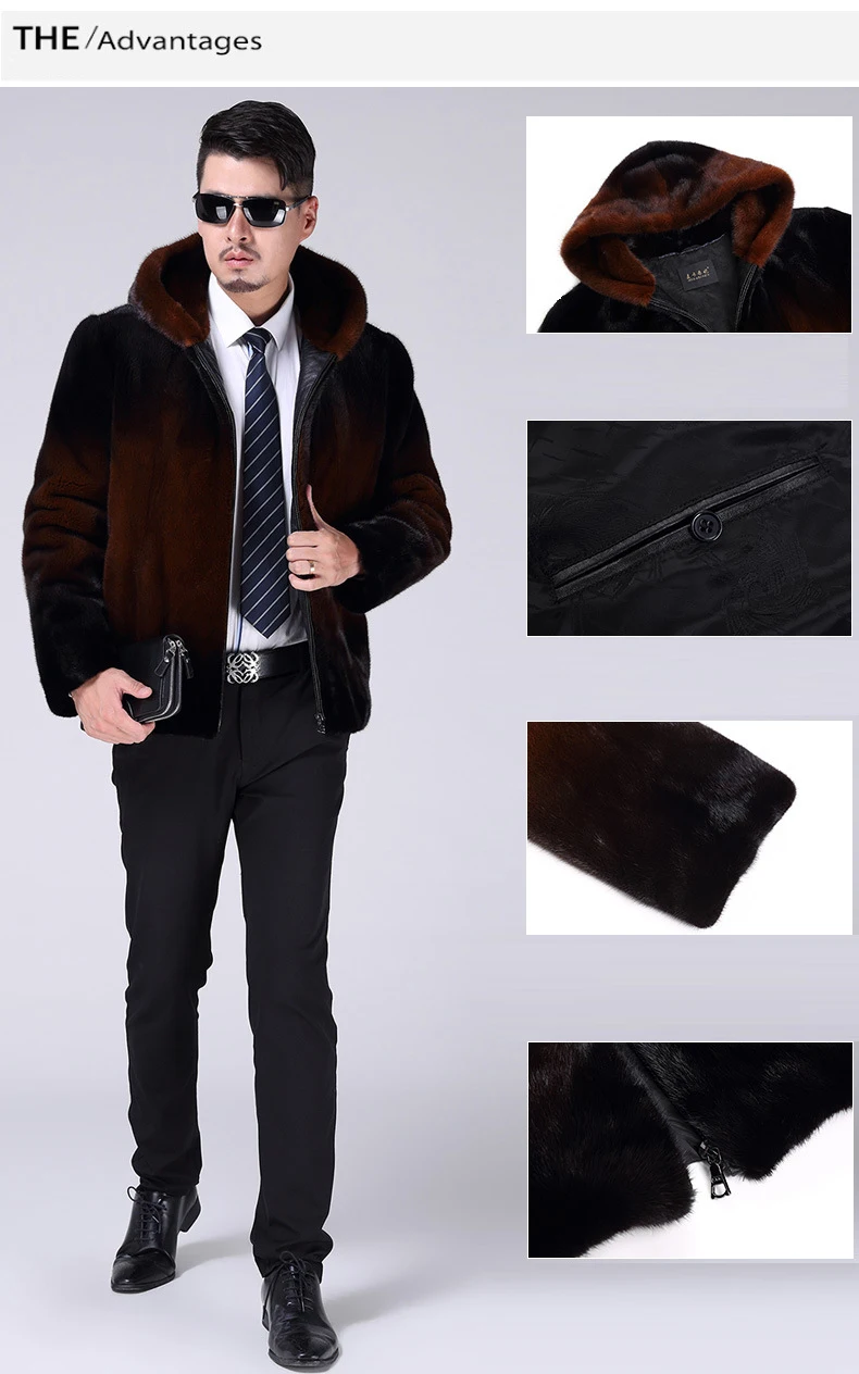 Winter Men Faux Mink Fur Hooded Artificial Fur Coats Male zipper Fur Outerwear Plus Size Fur Jacket HN217