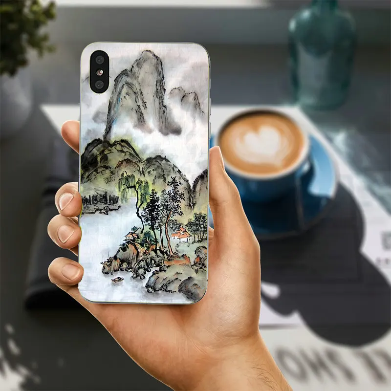 Модный китайский пейзаж живопись мягкие ТПУ Силиконовые чехлы для мобильных