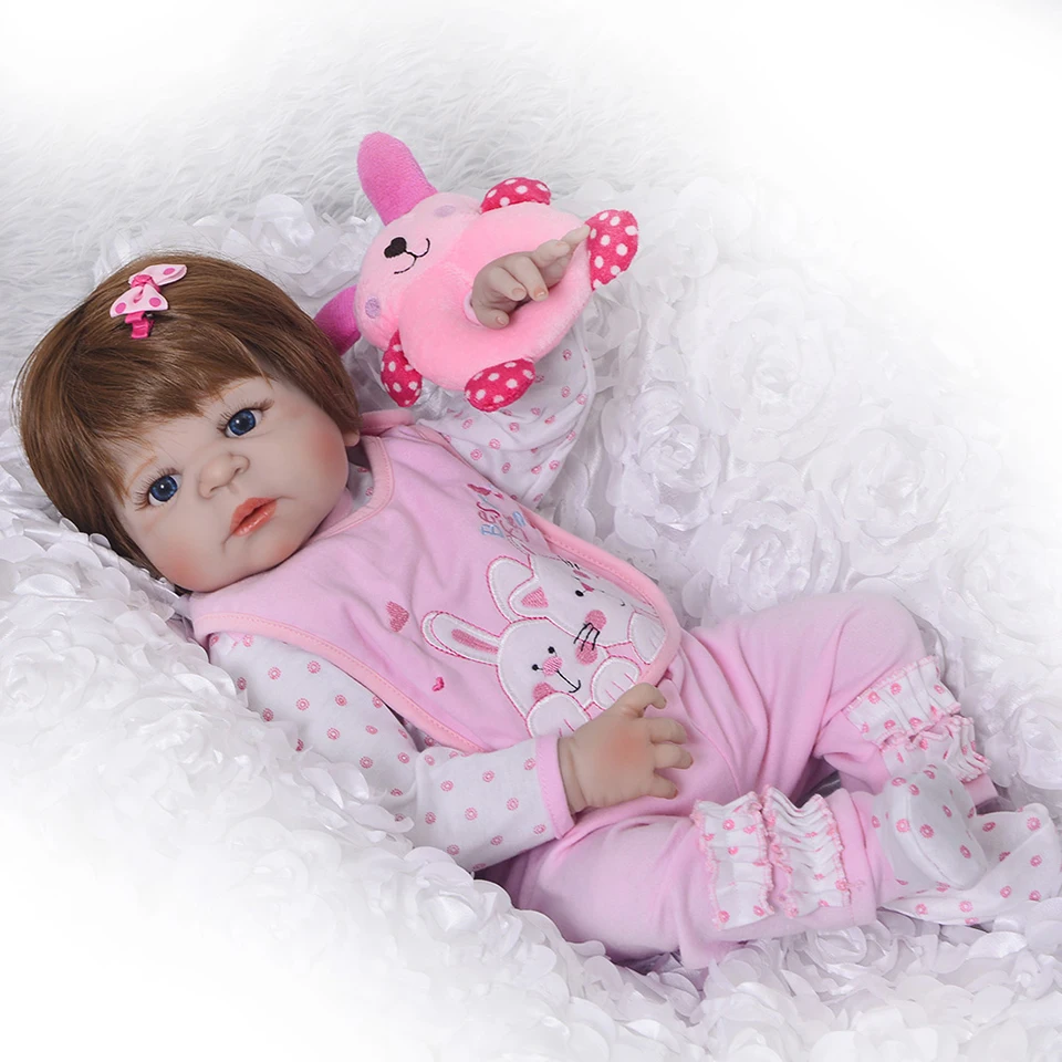 

Full silicone dolls reborn baby girl 23"57cm lifelike newborn baby princess girl doll gift with rabbit bebes reborn boneca