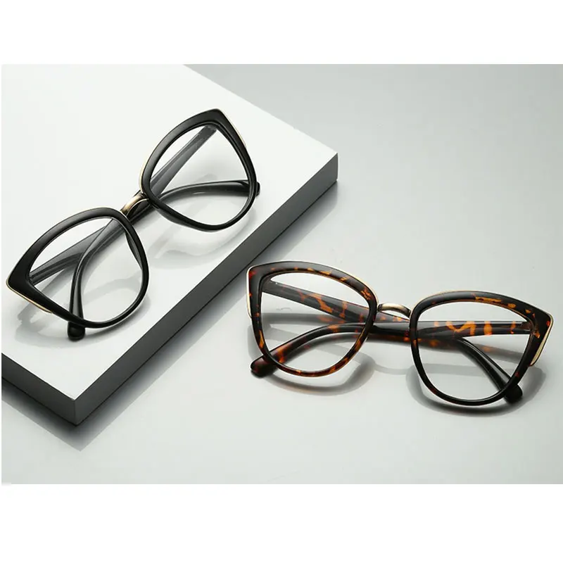 Черные очки кошачий глаз женские брендовые дизайнерские оправа прозрачные линзы