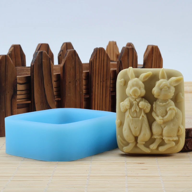 Силиконовая форма для мыла влюбленных с рисунком кролика|candy moulds|soap silicone moldsilicone