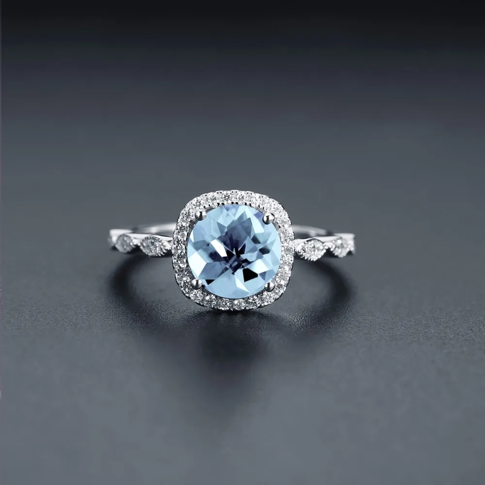 Gem's Ballet 2.57Ct натуральный Небесно-Голубой топаз драгоценный камень кольцо 925 пробы серебро изогнутые Halo to Match кольцо для женщин хорошее ювелирное изделие
